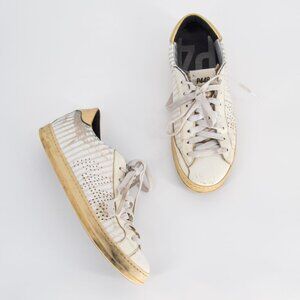 P448 John Perforated Leather Sneakers White Gold Women's 39 8.5 Lace Up Low Top